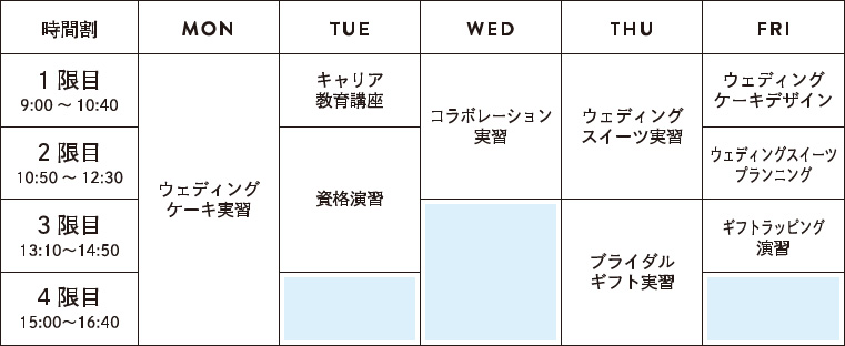 時間割2年次