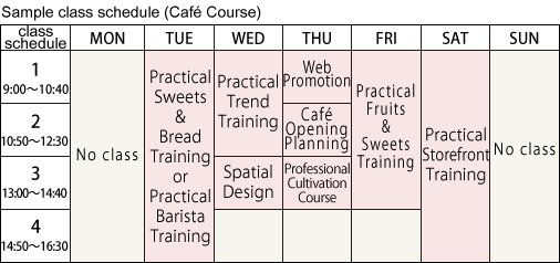 Sample class schedule (Café Course)