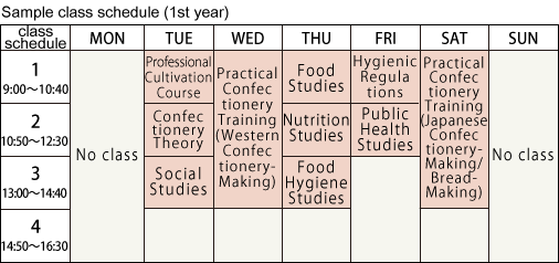 Sample class schedule (1st year)